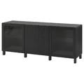 BESTÅ Storage combination with drawers, black-brown Lappviken/Sindvik/Stubbarp black-brown clear glass, 180x42x74 cm