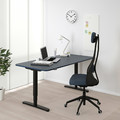 BEKANT Desk sit/stand, Linoleum blue, black, 160x80 cm
