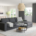 VIMLE 3-seat sofa-bed with chaise longue, with wide armrests/Hallarp grey