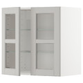 METOD Wall cabinet w shelves/2 glass drs, white/Lerhyttan light grey, 60x60 cm