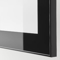 BESTÅ TV storage combination/glass doors, black-brown/Selsviken high-gloss/beige clear glass, 300x42x231 cm