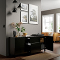 BESTÅ Storage combination with drawers, black-brown/Selsviken/Stubbarp high-gloss/black, 180x42x74 cm