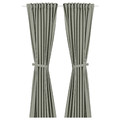 LENDA Curtains with tie-backs, 1 pair, light grey-green, 140x300 cm