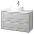 TÄNNFORSEN / TÖRNVIKEN Wash-stnd w drawers/wash-basin/tap, light grey/white marble effect, 102x49x79 cm