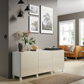 BESTÅ Storage combination with drawers, white/Selsviken/Stubbarp high-gloss/beige, 180x42x74 cm