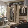 PAX / FORSAND Wardrobe combination, grey-beige/white stained oak effect grey-beige, 250x60x236 cm