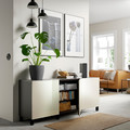 BESTÅ Storage combination with doors, black-brown, Selsviken high-gloss/beige, 180x40x74 cm