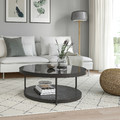 FRÖTORP Coffee table, anthracite marble effect/black glass, 88 cm