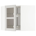 METOD Corner wall cab w carousel/glass dr, white, Lerhyttan light grey, 68x60 cm