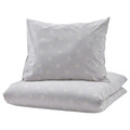 NATTSLÄNDA Duvet cover and pillowcase, floral pattern grey/white, 150x200/50x60 cm