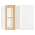 METOD Corner wall cab w shelves/glass dr, white/Forsbacka oak, 68x60 cm