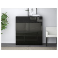 BESTÅ Storage combination w/glass doors, black-brown, Selsviken high-gloss/black, smoked glass, 120x40x128 cm