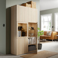 BESTÅ Storage combination w/glass doors, Lappviken, Sindvik white stained oak, clear glass, 120x40x192 cm