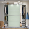 PAX / MEHAMN/AULI Wardrobe with sliding doors, white double sided/light green mirror glass, 200x66x201 cm