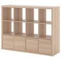 KALLAX Shelving unit with 4 inserts, white stained oak effect, 147x112 cm