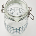 KORKEN Jar with lid, clear glass/check pattern grey-blue, 1 l