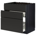 METOD / MAXIMERA Base cab f sink+3 fronts/2 drawers, black/Upplöv matt anthracite, 80x60 cm