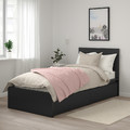 MALM Bed frame, high, w 2 storage boxes, black-brown, 90x200 cm