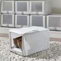 HEMMAFIXARE Shoe box, fabric striped/white/grey, 23x34x19 cm