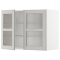 METOD Wall cabinet w shelves/2 glass drs, white/Lerhyttan light grey, 80x60 cm