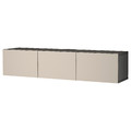 BESTÅ TV bench with doors, black-brown/Lappviken light grey/beige, 180x42x38 cm