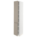 METOD High cabinet with shelves/2 doors, white/Upplöv matt dark beige, 40x60x220 cm