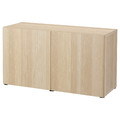 BESTÅ Storage combination with doors, white stained oak effect, Lappviken white stained oak effect, 120x42x65 cm