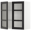 METOD Wall cabinet w shelves/2 glass drs, white/Lerhyttan black stained, 80x80 cm