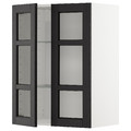 METOD Wall cabinet w shelves/2 glass drs, white/Lerhyttan black stained, 60x80 cm