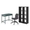 ALEX/LÅNGFJÄLL / KALLAX Desk and storage combination, and swivel chair grey-turquoise/black