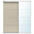 SKYTTA / MEHAMN/AULI Sliding door combination, aluminium double sided/grey-beige mirror glass, 177x205 cm