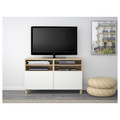 BESTÅ TV bench with doors, white stained oak effect/Lappviken/Stubbarp white, 120x42x74 cm