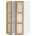 METOD Wall cabinet w shelves/2 glass drs, white/Forsbacka oak, 60x100 cm