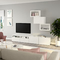 BESTÅ TV storage combination/glass doors, white/Lappviken white clear glass, 240x42x190 cm