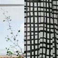 GRÖNKATTFOT Curtains, 1 pair, white/black, 145x300 cm