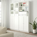 BILLY / OXBERG Bookcase with panel/glass doors, white, 160x30x202 cm