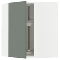 METOD Corner wall cabinet with carousel, white/Nickebo matt grey-green, 68x80 cm