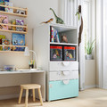 SMÅSTAD / PLATSA Bookcase, white pale turquoise, with 3 drawers, 60x55x123 cm