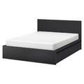 MALM Bed frame, high, w 4 storage boxes, black-brown, 160x200 cm