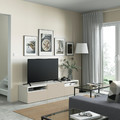 BESTÅ TV bench with drawers and door, white/Lappviken light grey/beige, 180x42x39 cm