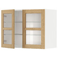 METOD Wall cabinet w shelves/2 glass drs, white/Forsbacka oak, 80x60 cm