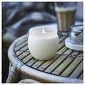 JÄMLIK Scented candle in glass, Vanilla/light beige, 50 hr