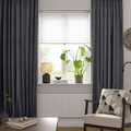 SANELA Curtains, 1 pair, with heading tape/dark grey, 140x300 cm