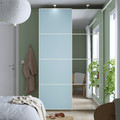 PAX / MEHAMN/AULI Wardrobe with sliding doors, white stained oak effect double sided/light blue mirror glass, 150x44x236 cm