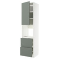 METOD / MAXIMERA High cabinet f oven+door/2 drawers, white/Nickebo matt grey-green, 60x60x240 cm