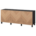 BESTÅ Storage combination with doors, black-brown, Hedeviken/Stubbarp oak veneer, 180x42x74 cm