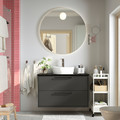 HAVBÄCK / TÖRNVIKEN Wash-stnd w drawers/wash-basin/tap, dark grey/black marble effect, 102x49x79 cm