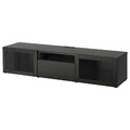 BESTÅ TV bench, black-brown, Lappviken black-brown clear glass, 180x42x39 cm