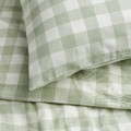 EKTANDVINGE Duvet cover and 2 pillowcases, pale grey-green white/check, 200x200/50x60 cm