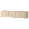 BESTÅ TV bench with doors, white stained oak effect, Lappviken white stained oak effect, 180x42x38 cm